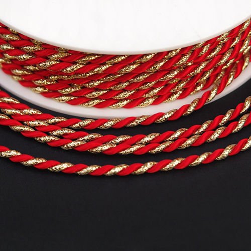 Twisted cord 3.5 mm, red and gold | BRAIDS, CORDS, TRIMS, ROPES \ cords ...