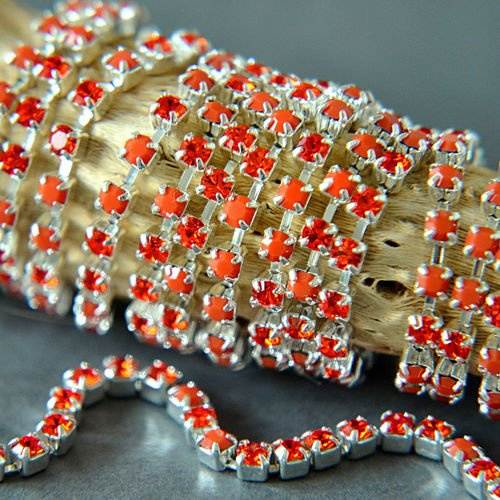 Rhinestone cupchain with Preciosa crystals 2,5 mm multicolor in silver: Coral & Hyacinth 10cm