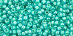 TOHO Round 11/0: TR-11-954 Inside-Color Aqua/Lt Jonquil-Lined, 10g