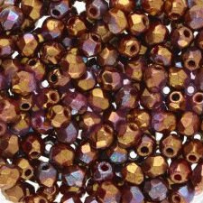 Fire Polish 3mm: Opaque Red - Bronze Vega, 40 pcs