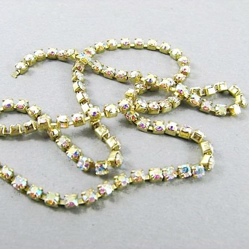 Rhinestone cupchain with Preciosa crystals  ss 6.5 (~2mm) Crystal AB, raw, 10cm