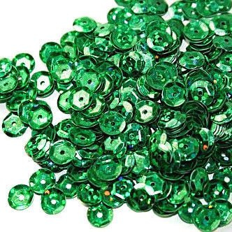 Sequins round 6mm, green with glitter effect