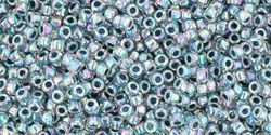 TOHO Round 15/0: TR-15-773 Inside-Color Rainbow Crystal/Montana Blue-Lined, 5g