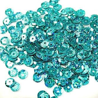 Sequins round 6mm, turquoise with glitter effect