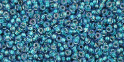 TOHO Round 15/0: TR-15-274 Inside-Color Rainbow Crystal/Green Teal-Lined, 5g