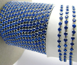 Rhinestone cupchain with Preciosa crystals ss 8,5 (~2.5mm) Sapphire, silver, 10cm