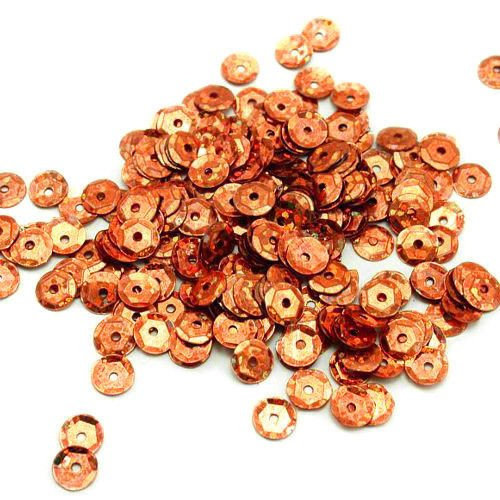 Sequins round 6mm, copper with glitter effect