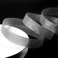 Brocade ribbon 1.5 cm, silver with a silver border