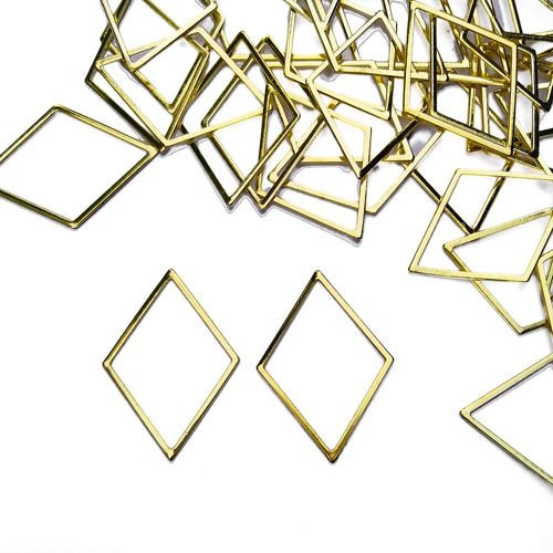 Geometric metal frame, gold, diamond big 2.2x3.0cm, 2 pcs