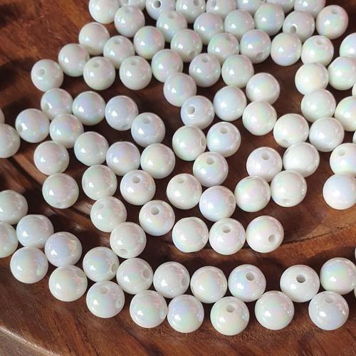 Artificial pearls, 8mm ball, Iris - White, 10 pcs.