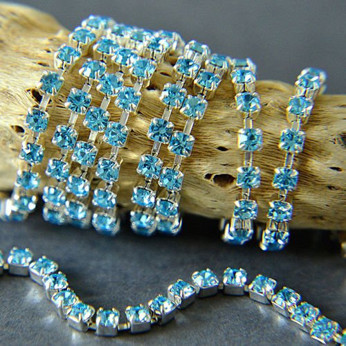 Rhinestone cupchain with Preciosa crystals ss 8,5 (~2,5mm) Aqua Bohemica, silver, 10cm