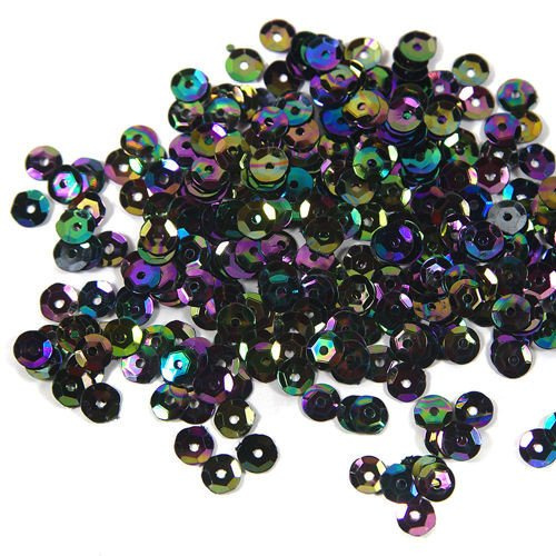 Sequins round 6mm, black iridescent rainbow