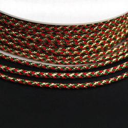 Decorative braided cord 3 mm, red and green with gold