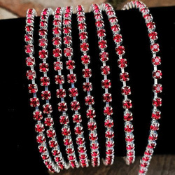 Taśma z kryształkami Preciosa ss 8,5 (~2,5 mm) Ruby, silver, 10cm