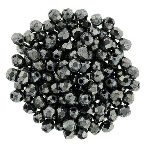 Fire Polish 2mm: Hematite, 40 pcs