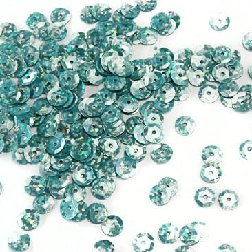 Sequins round 6mm, steel-blue with glitter effect