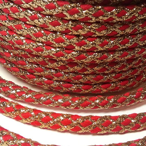 Ornamental cord, braided, 6 mm, red and gold, 0,5m