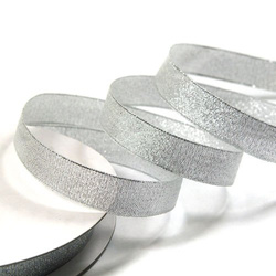 Brocade ribbon 1.5 cm, silver with a silver border