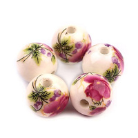 Porcelain beads, ball 12 mm, dark pink flowers, 1 pc.