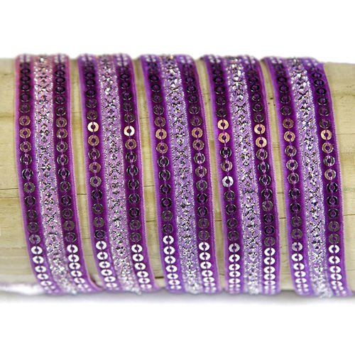 Velvet ribbon 15 mm, purple with silver thread and sequins / 0,5 m