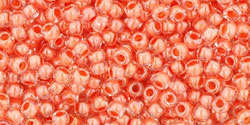 TOHO Round 11/0: TR-11-985 Inside-Color Crystal/Salmon-Lined, 10g