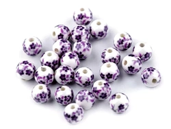 Porcelain beads, ball 12 mm, purple flowers, 1 pc.