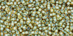 TOHO Round 15/0: TR-15-952 Inside-Color Rainbow Lt Topaz/Sea Foam-Lined, 5g