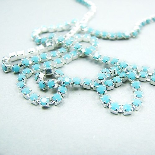 Rhinestone cupchain with Preciosa crystals ss 8,5 (~2.5mm) Turquoise, silver, 10cm