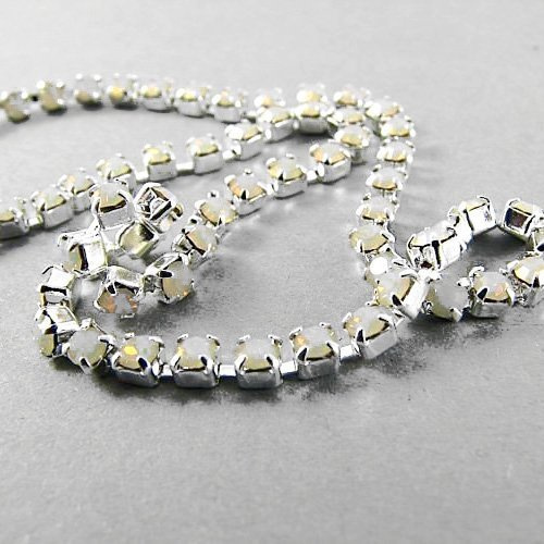 Rhinestone cupchain with Preciosa crystals ss 8,5 (~2.5mm) White Opal, silver, 10cm