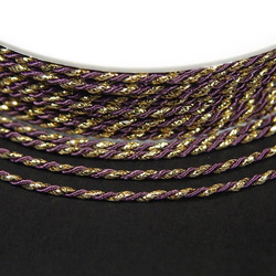 Twisted cord 2 mm, purple and gold