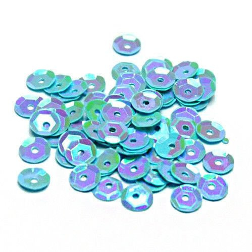 Sequins round 6mm, pearly iridescent, light blue