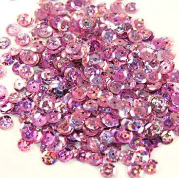 Sequins round 6mm, pink with glitter effect