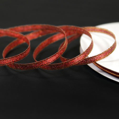 Brocade ribbon, narrow 0.6 cm, red with a gold border